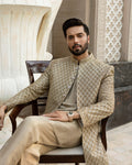 Faiza Saqlain Baseem – Embroidered Raw Silk Kurta (3-Piece) - House Of Hania