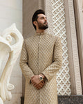 Faiza Saqlain Baseem – Embroidered Raw Silk Kurta (3-Piece) - House Of Hania