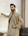 Faiza Saqlain Baseem – Embroidered Raw Silk Kurta (3-Piece) - House Of Hania