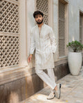 Faiza Saqlain Bishr – Embroidered Raw Silk Kurta (3-Piece) - House Of Hania
