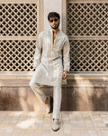 Faiza Saqlain Bishr – Embroidered Raw Silk Kurta (3-Piece) - House Of Hania