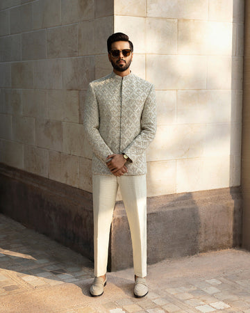 Faiza Saqlain Burq – Embroidered Raw Silk Suit (3-Piece) - House Of Hania