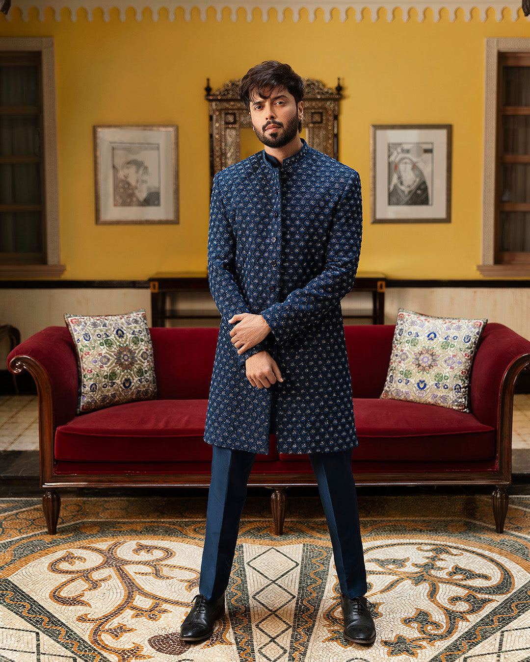 Faiza Saqlain Safiy – Embroidered Raw Silk Kurta (3-Piece) - House Of Hania