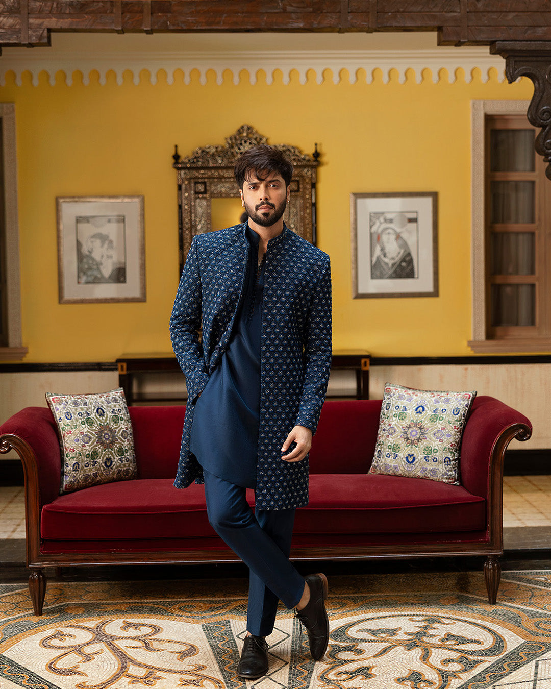 Faiza Saqlain Safiy – Embroidered Raw Silk Kurta (3-Piece) - House Of Hania
