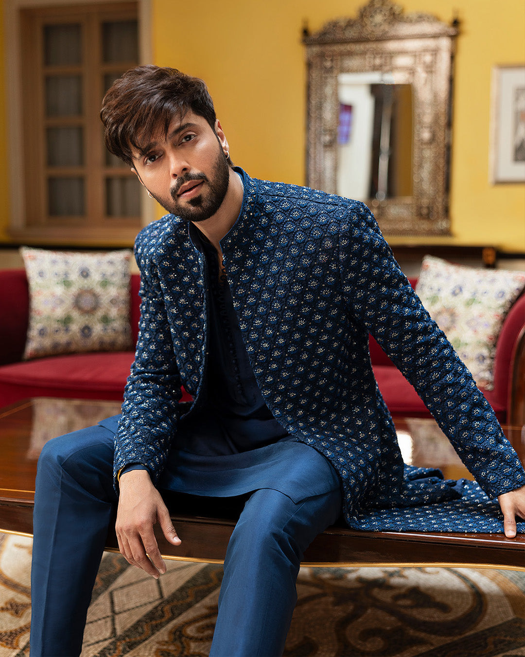 Faiza Saqlain Safiy – Embroidered Raw Silk Kurta (3-Piece) - House Of Hania