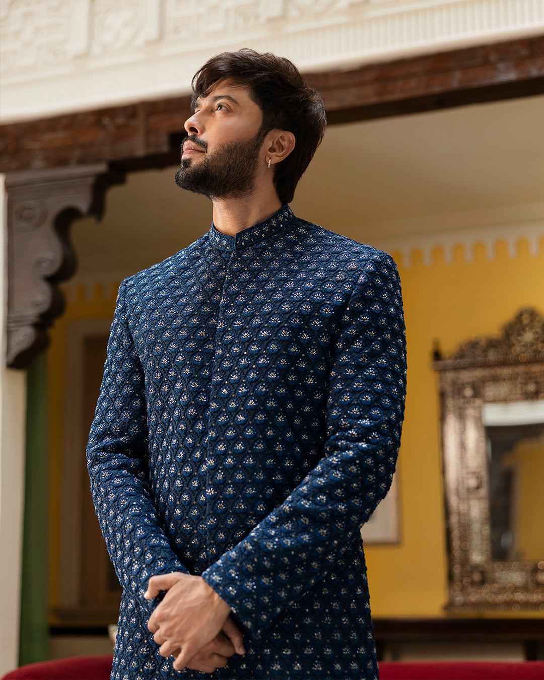 Faiza Saqlain Safiy – Embroidered Raw Silk Kurta (3-Piece) - House Of Hania