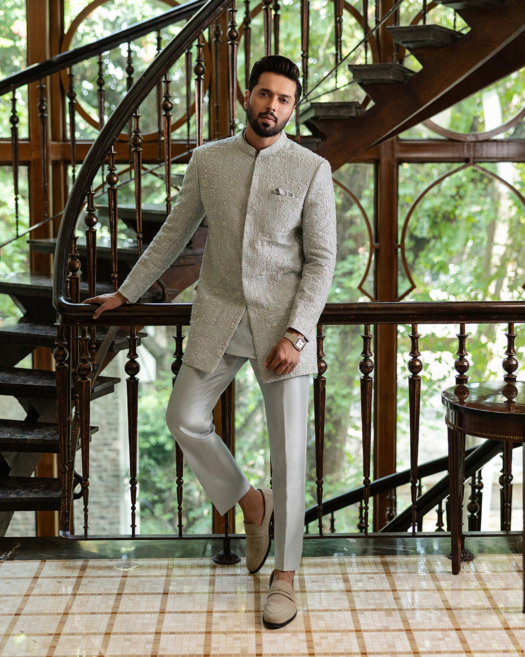 Faiza Saqlain Wayez – Embroidered Raw Silk Suit (3-Piece) - House Of Hania
