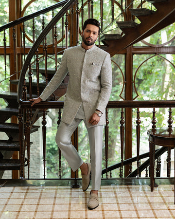 Faiza Saqlain Wayez – Embroidered Raw Silk Suit (3-Piece) - House Of Hania
