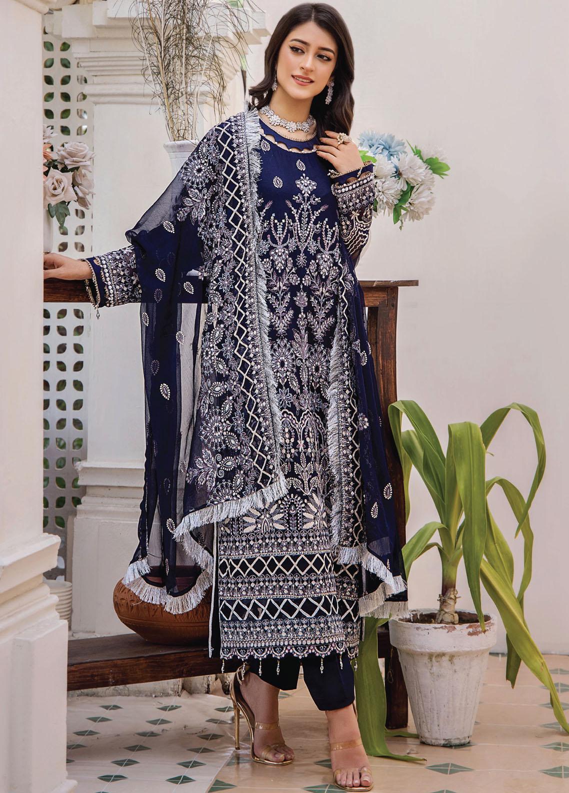 Pareesha by Humdum Embroidered Chiffon 3Pc Suit PS-01 - House Of Hania