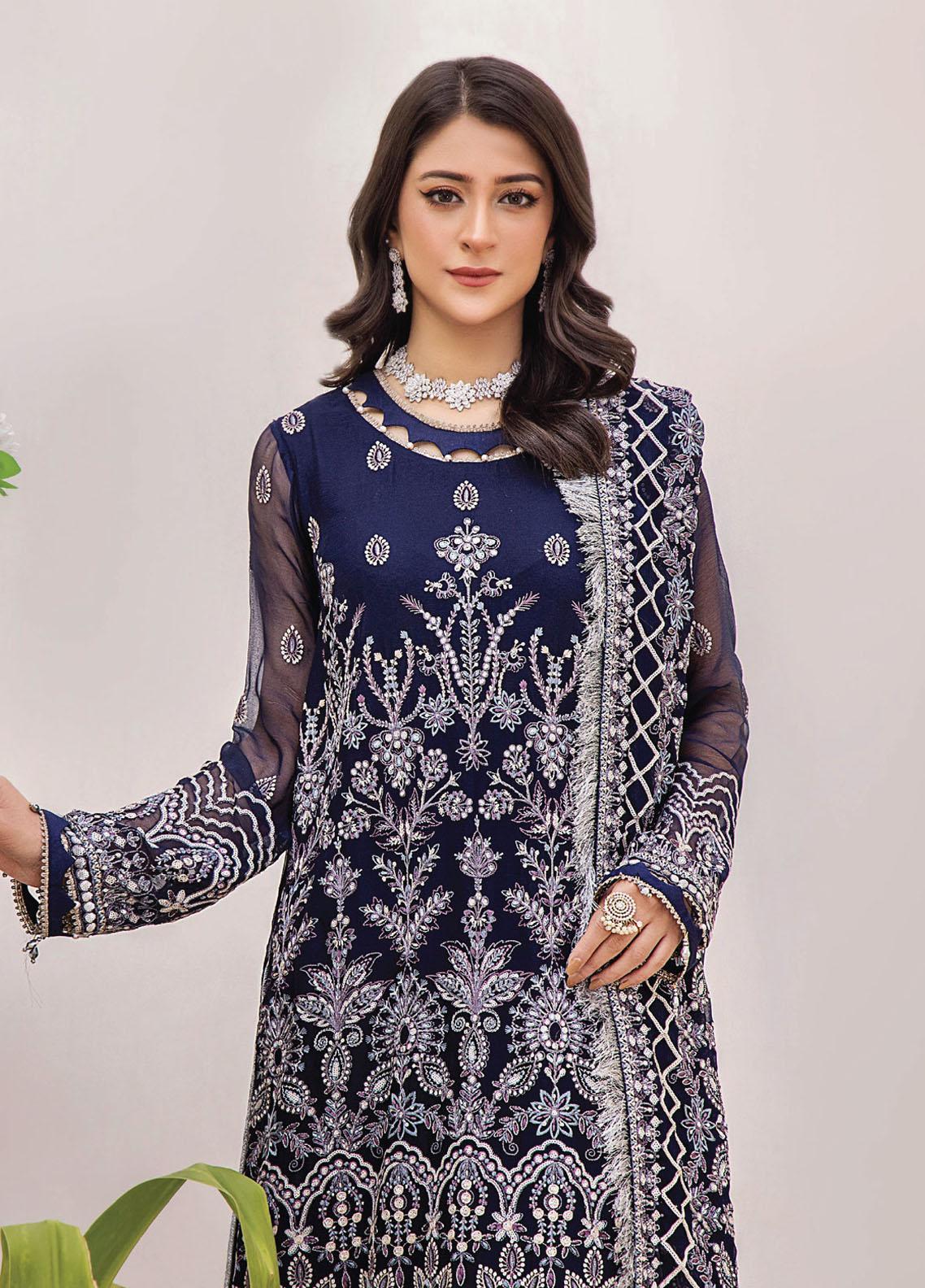 Pareesha by Humdum Embroidered Chiffon 3Pc Suit PS-01 - House Of Hania