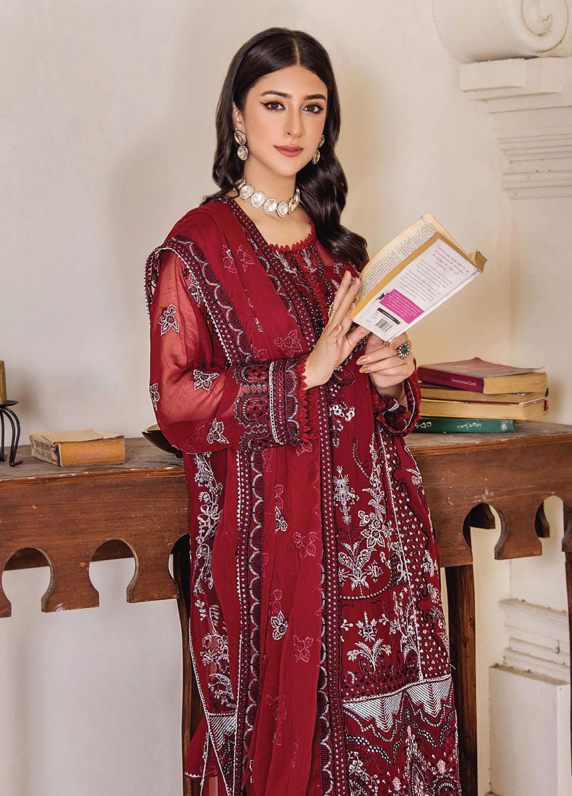 Pareesha by Humdum Embroidered Chiffon 3Pc Suit PS-03 - House Of Hania