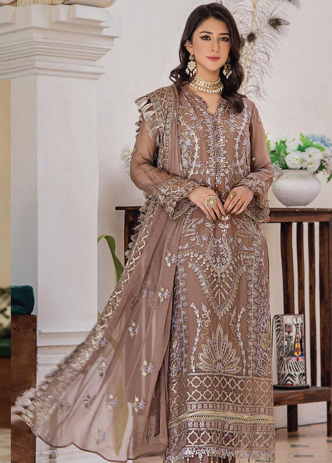Pareesha by Humdum Embroidered Chiffon 3Pc Suit PS-04 - House Of Hania