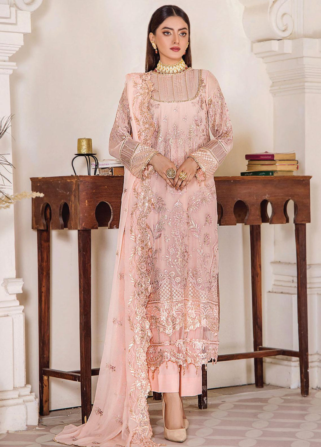 Pareesha by Humdum Embroidered Chiffon 3Pc Suit PS-07 - House Of Hania