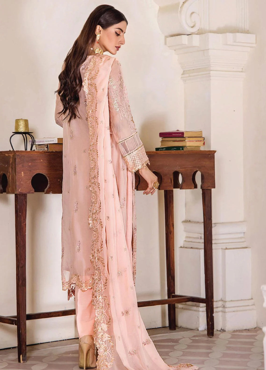 Pareesha by Humdum Embroidered Chiffon 3Pc Suit PS-07 - House Of Hania
