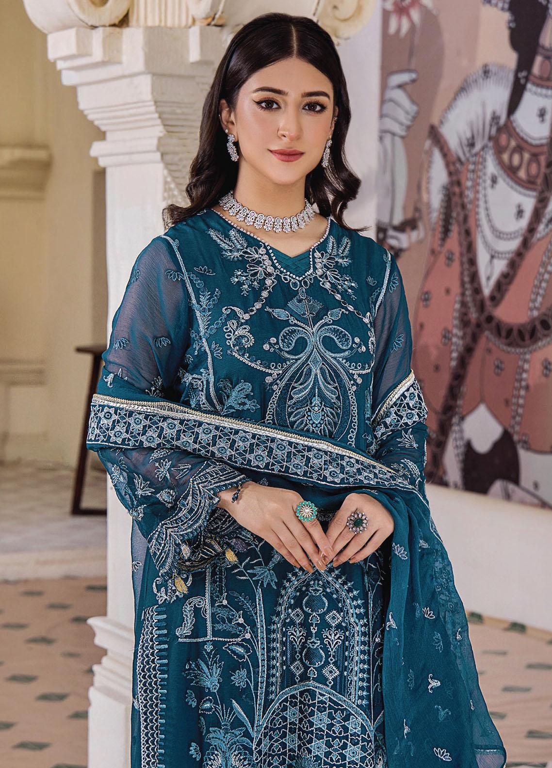 Pareesha by Humdum Embroidered Chiffon 3Pc Suit PS-08 - House Of Hania
