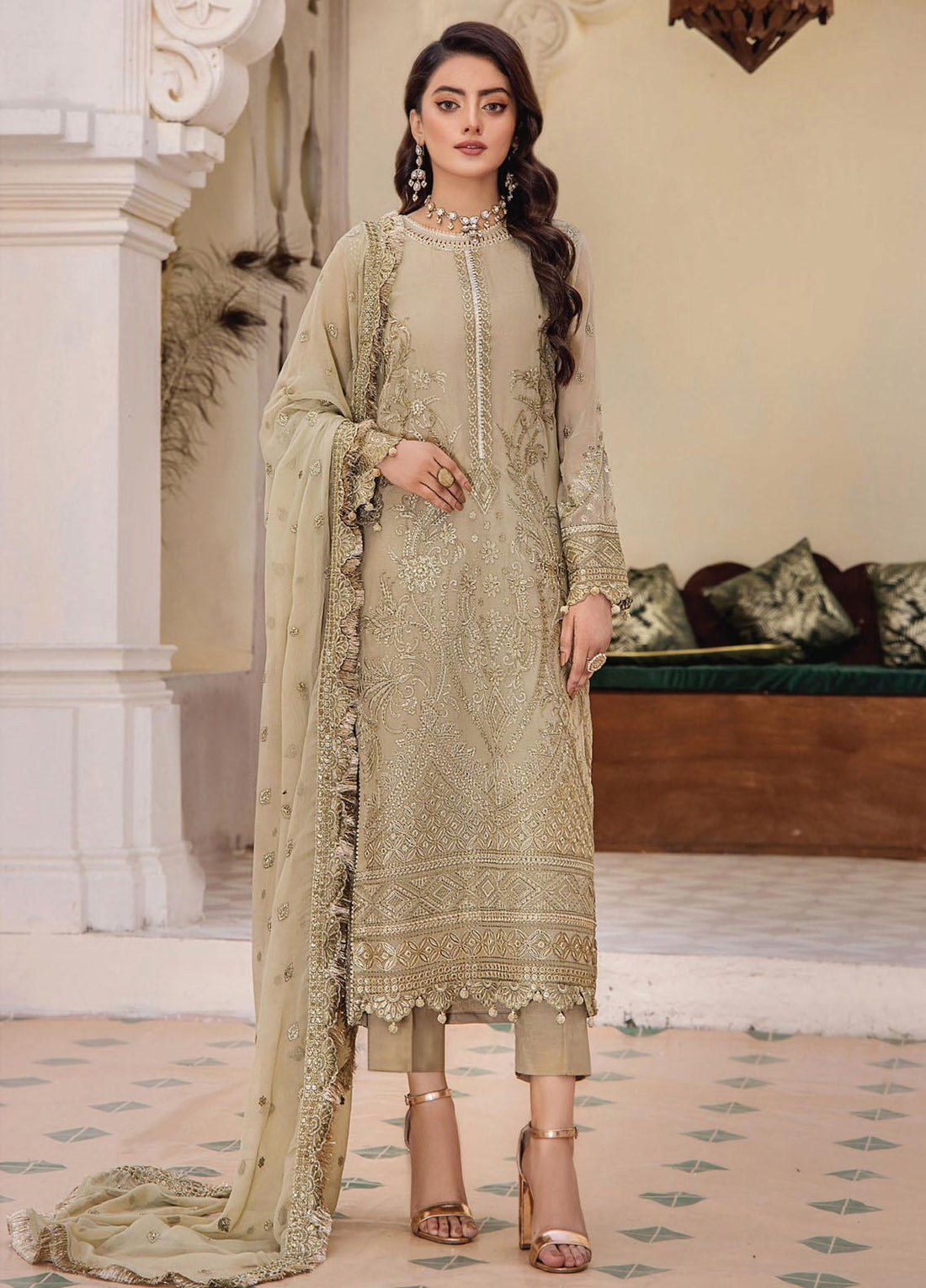 Pareesha by Humdum Embroidered Chiffon 3Pc Suit PS-09 - House Of Hania