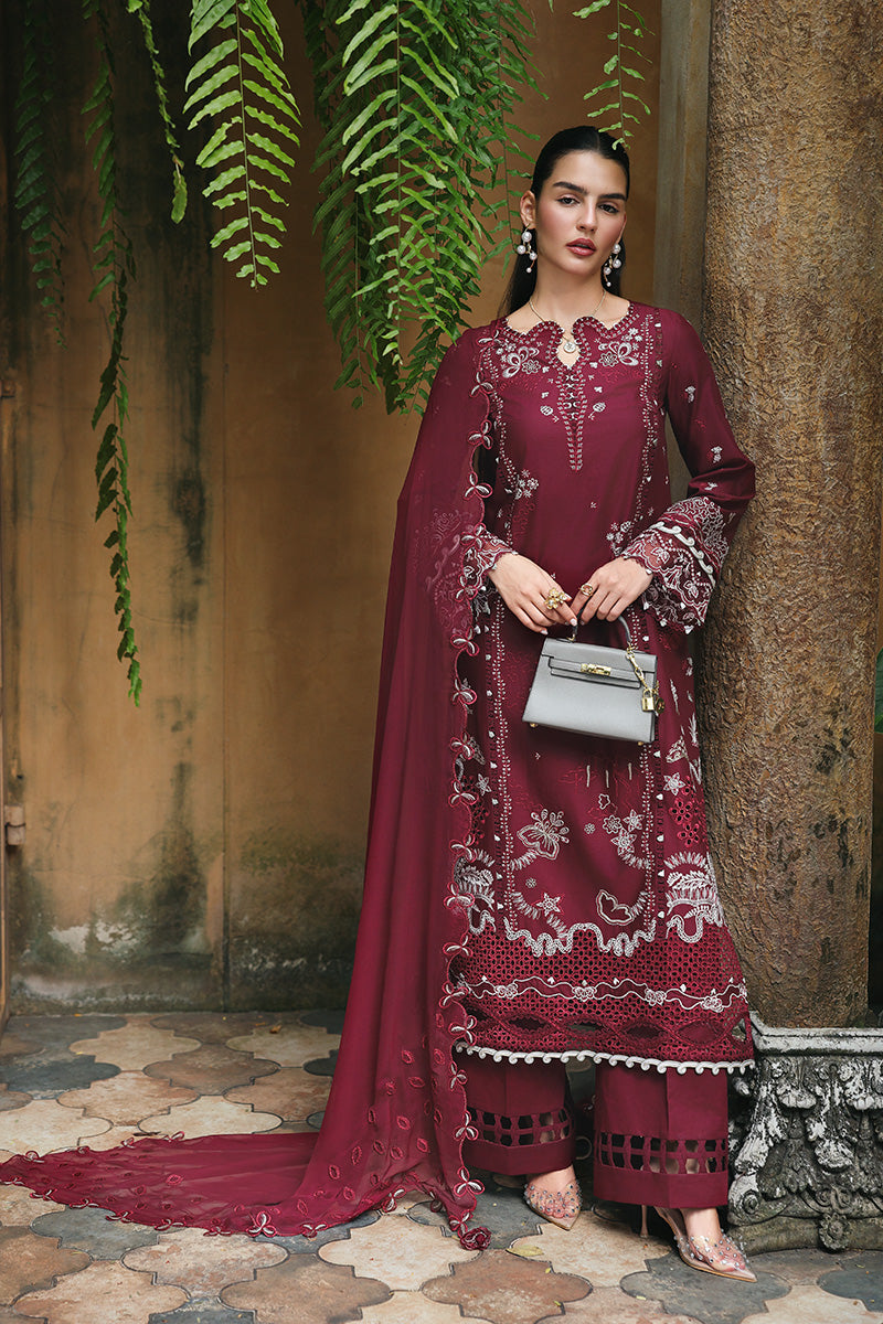 Qalamkar | Q Line Lawn Drop | RP-12 GARNET - House Of Hania