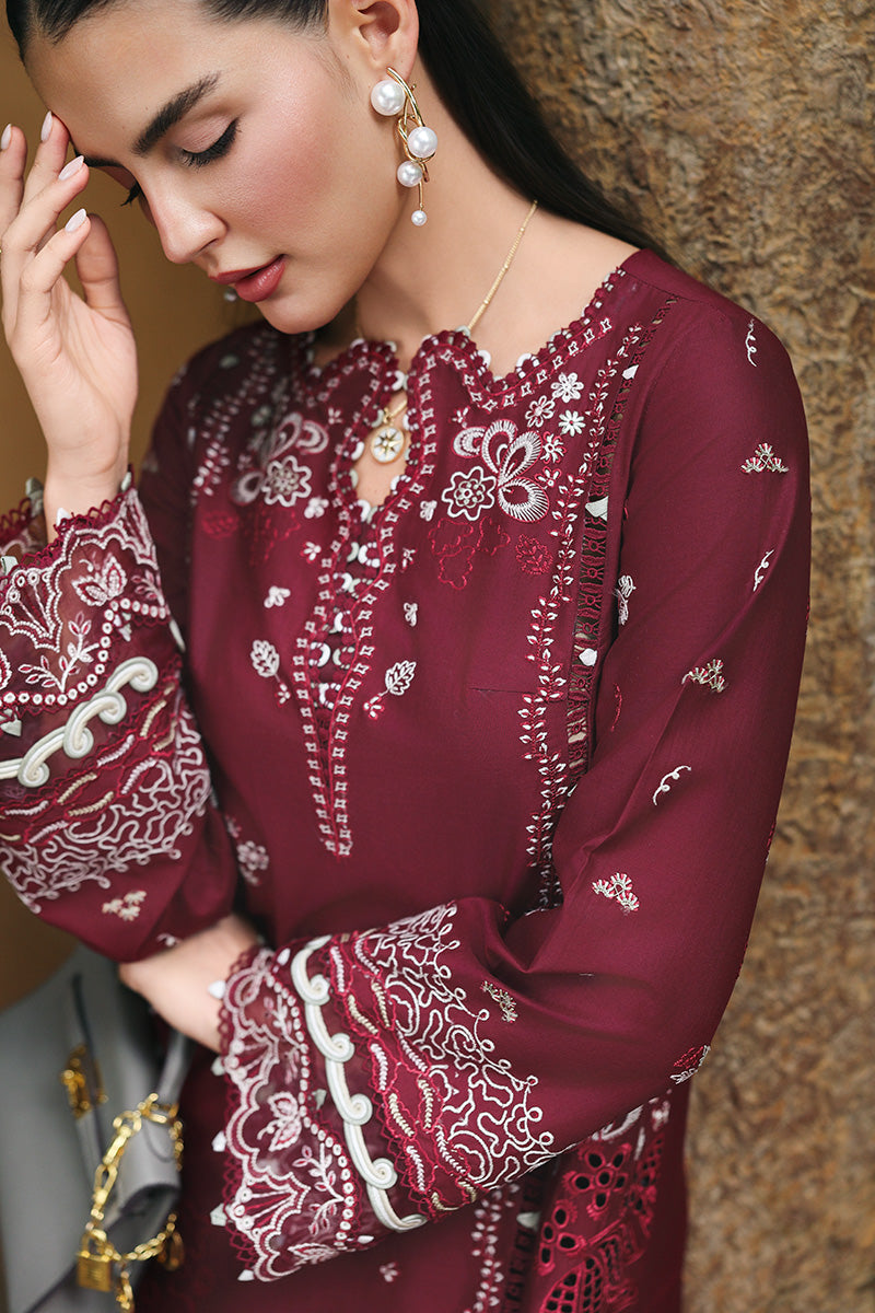Qalamkar | Q Line Lawn Drop | RP-12 GARNET - House Of Hania