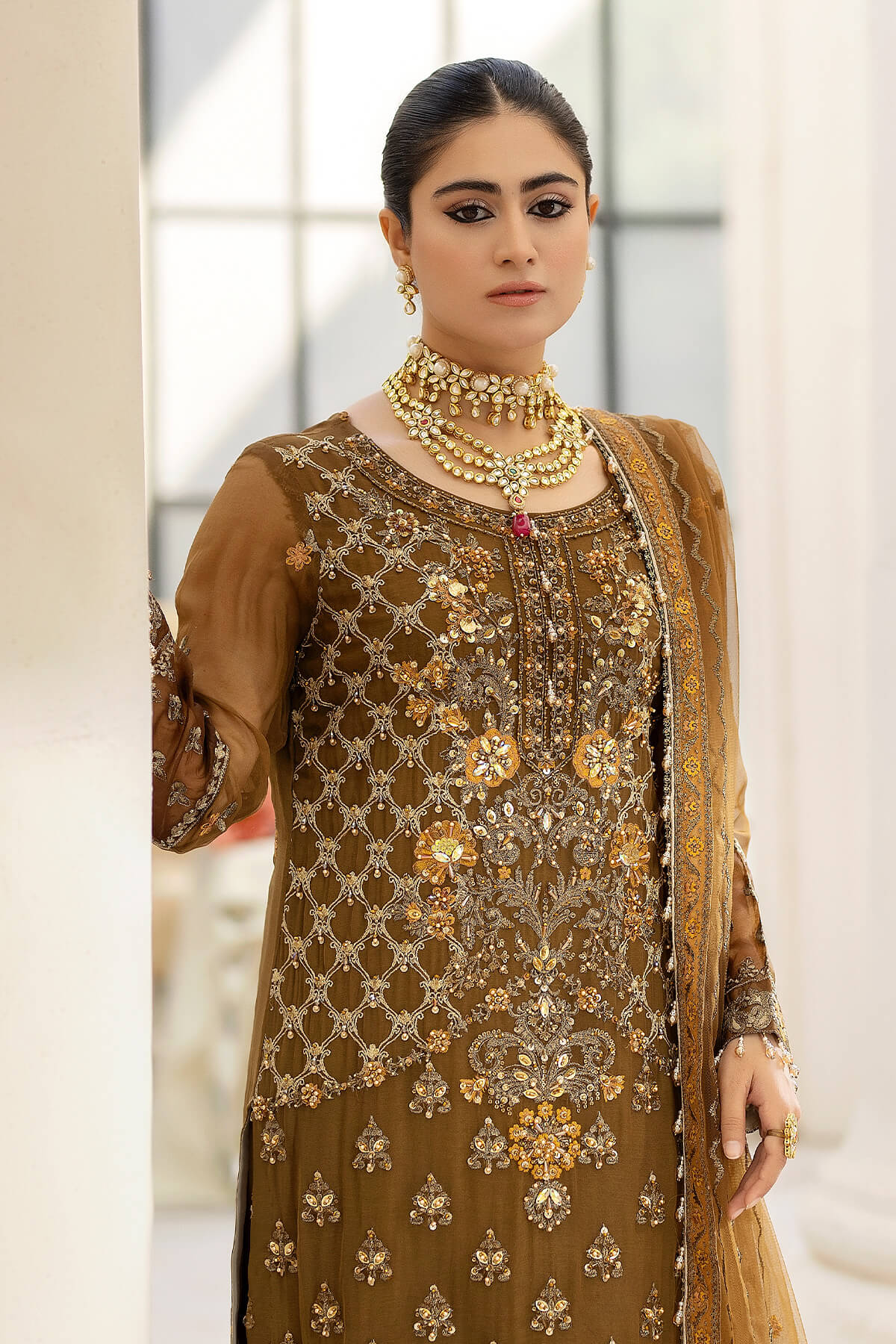 Raeesa Premium | Dehleez Formals | DL-1014 Imperial Brew - House Of Hania