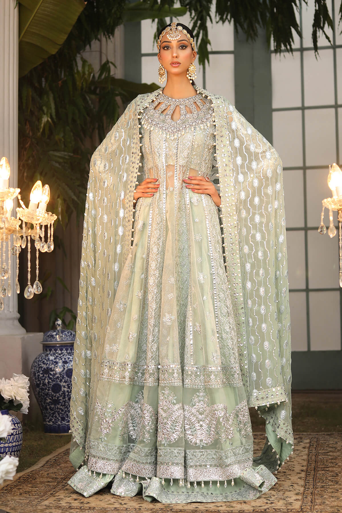 Raeesa Premium | Wajadan Wedding Formals | WD-2 Pea Green - House Of Hania