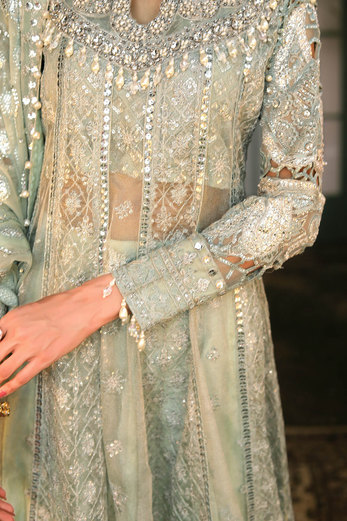 Raeesa Premium | Wajadan Wedding Formals | WD-2 Pea Green - House Of Hania