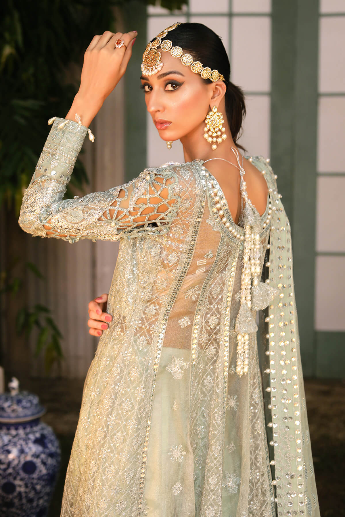 Raeesa Premium | Wajadan Wedding Formals | WD-2 Pea Green - House Of Hania
