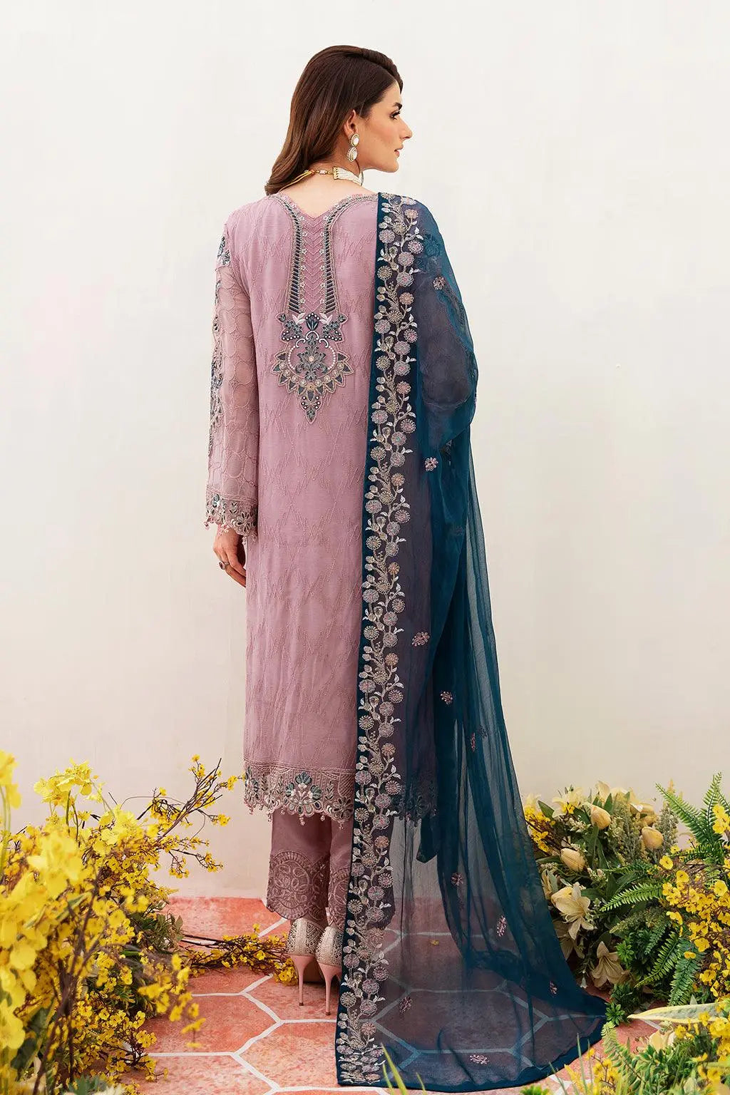 Ramsha Embroidered Luxury Chiffon 3 Piece Suit F-2401 - House Of Hania