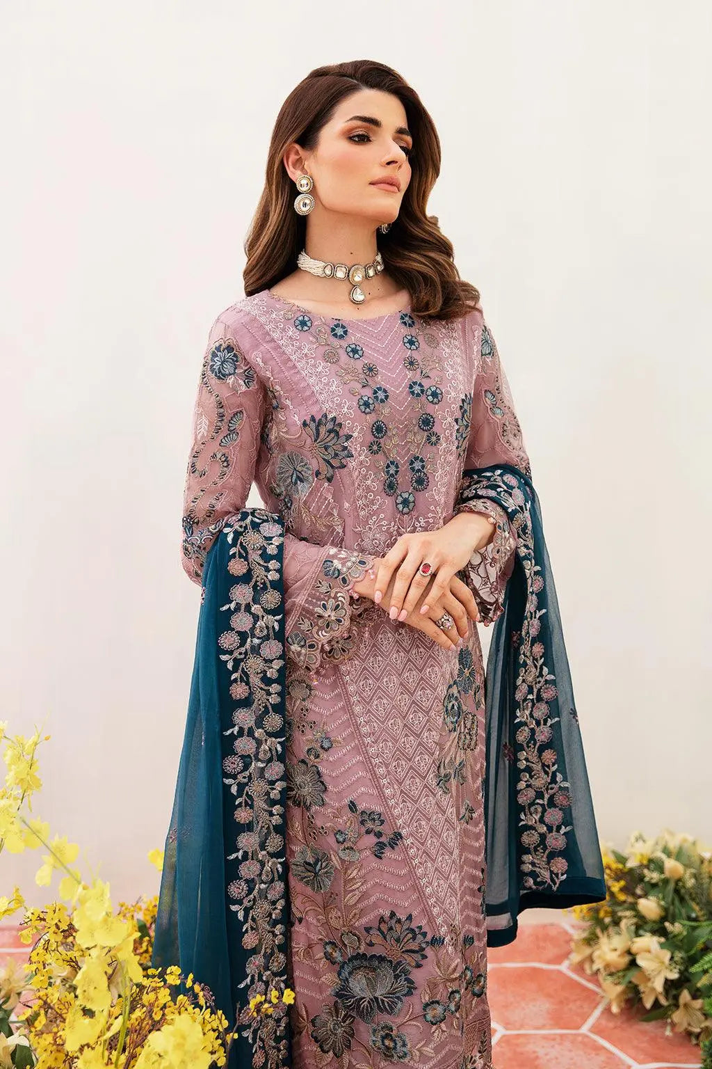 Ramsha Embroidered Luxury Chiffon 3 Piece Suit F-2401 - House Of Hania