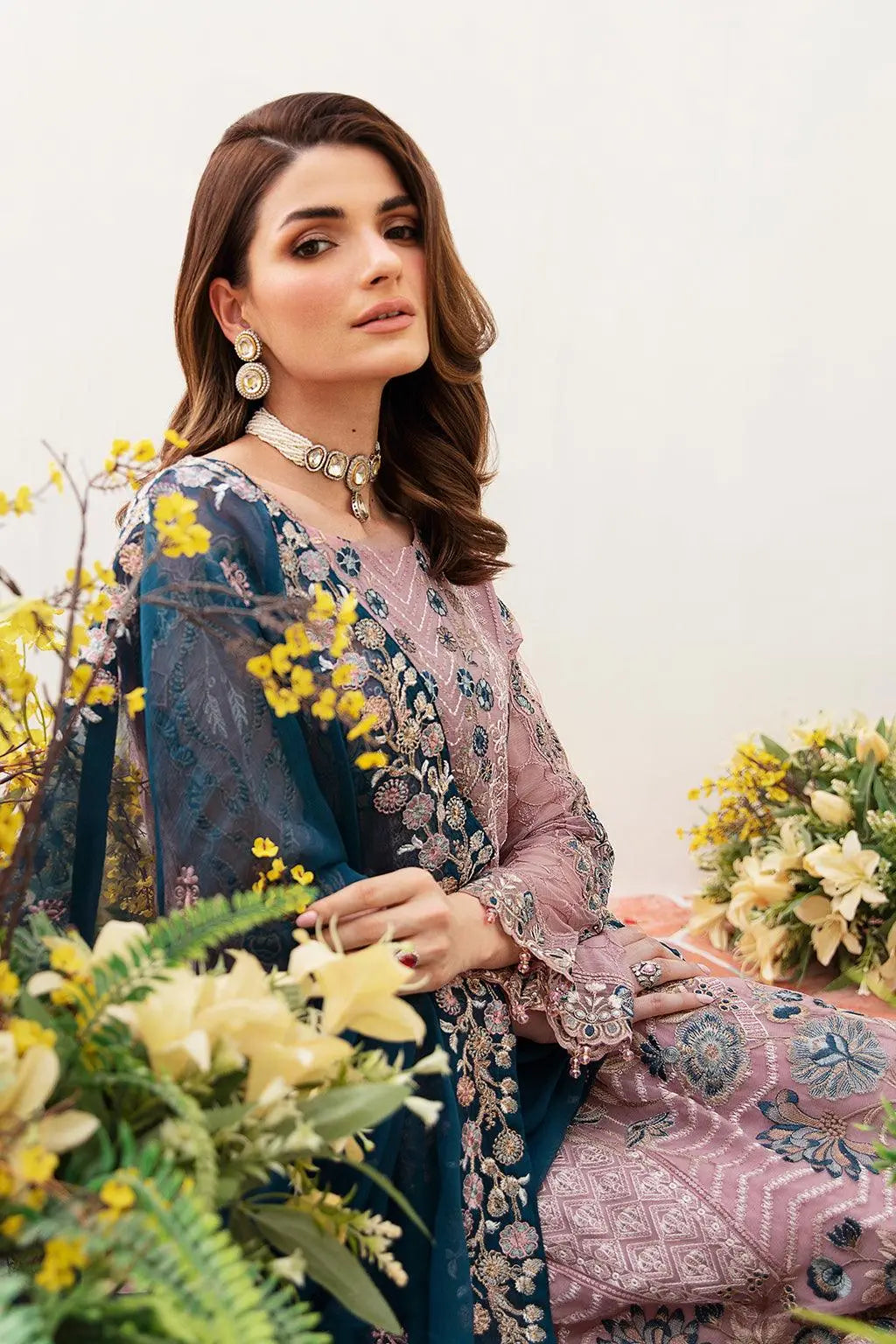 Ramsha Embroidered Luxury Chiffon 3 Piece Suit F-2401 - House Of Hania