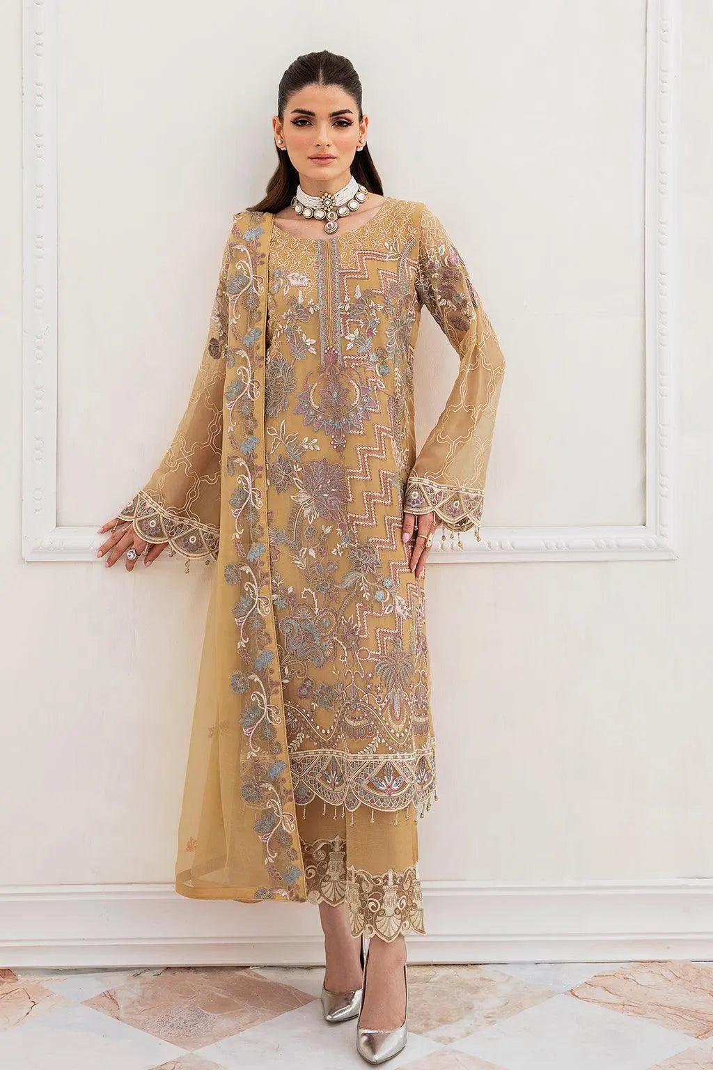 Ramsha Embroidered Luxury Chiffon 3 Piece Suit F-2402 - House Of Hania