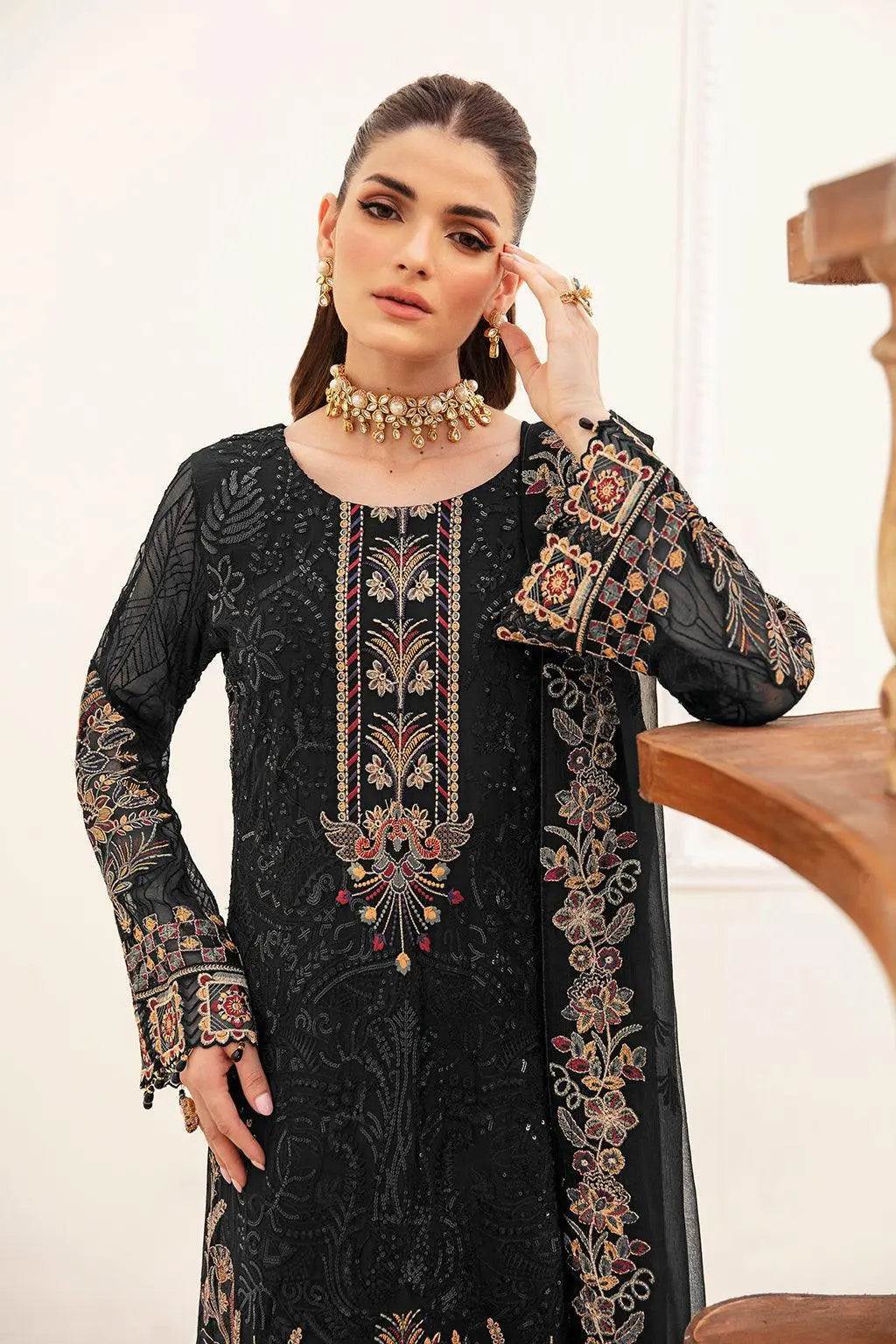 Ramsha Embroidered Luxury Chiffon 3 Piece Suit F-2403 - House Of Hania