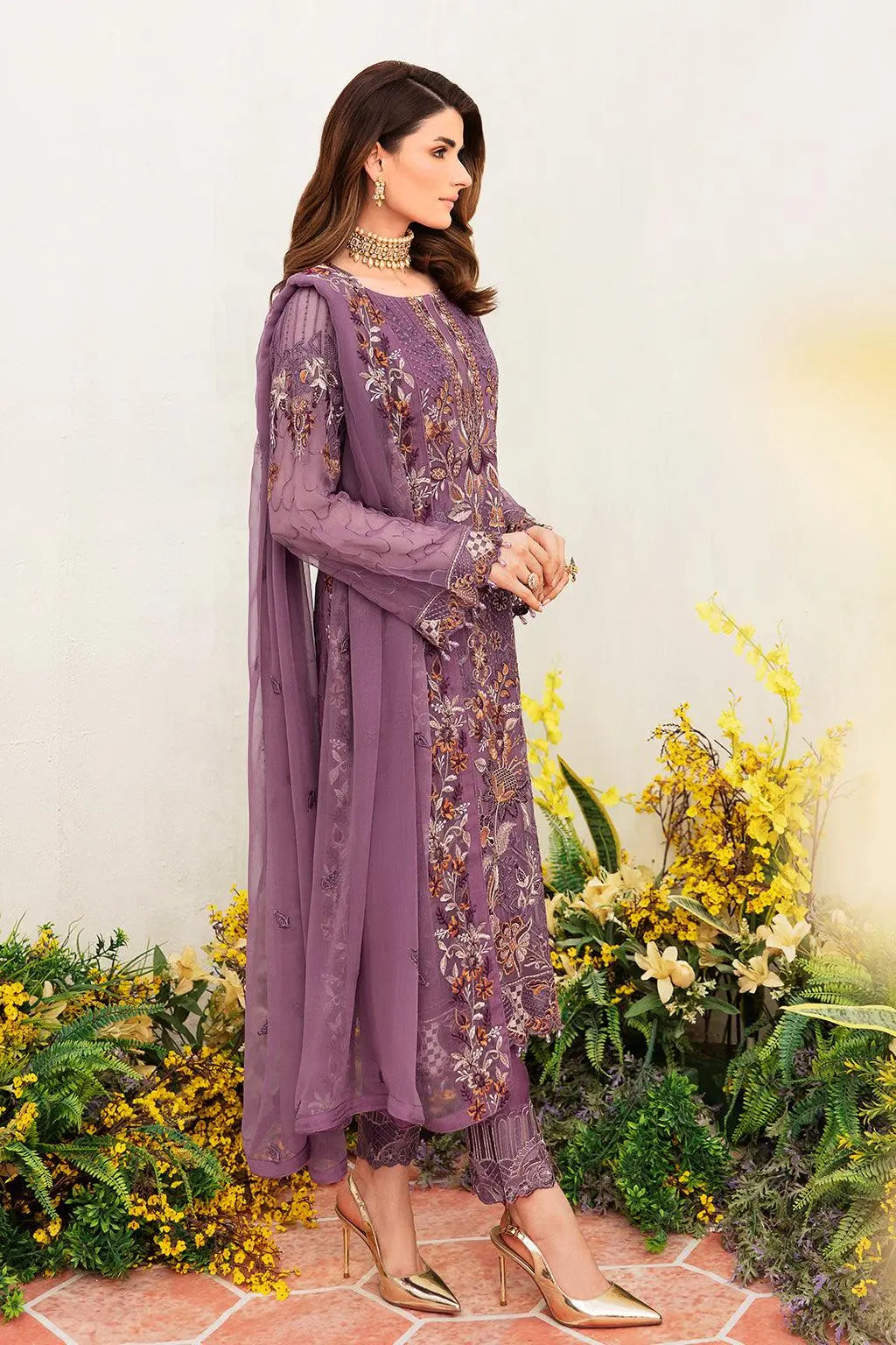 Ramsha Embroidered Luxury Chiffon 3 Piece Suit F-2404 - House Of Hania