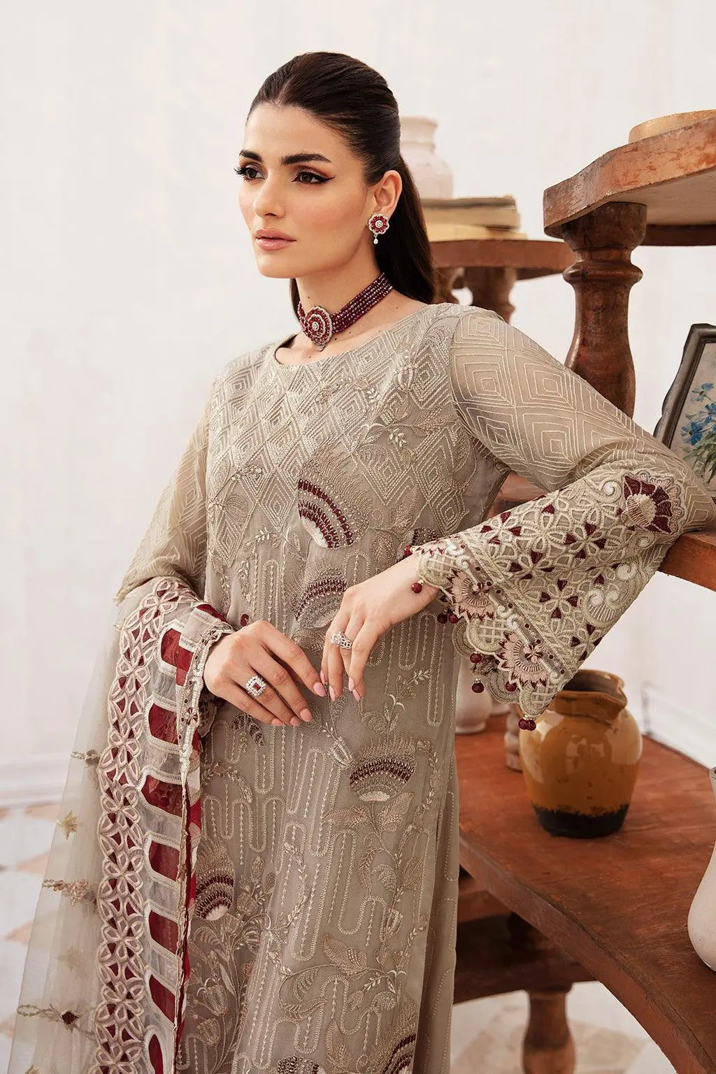 Ramsha Embroidered Luxury Chiffon 3 Piece Suit F-2405 - House Of Hania