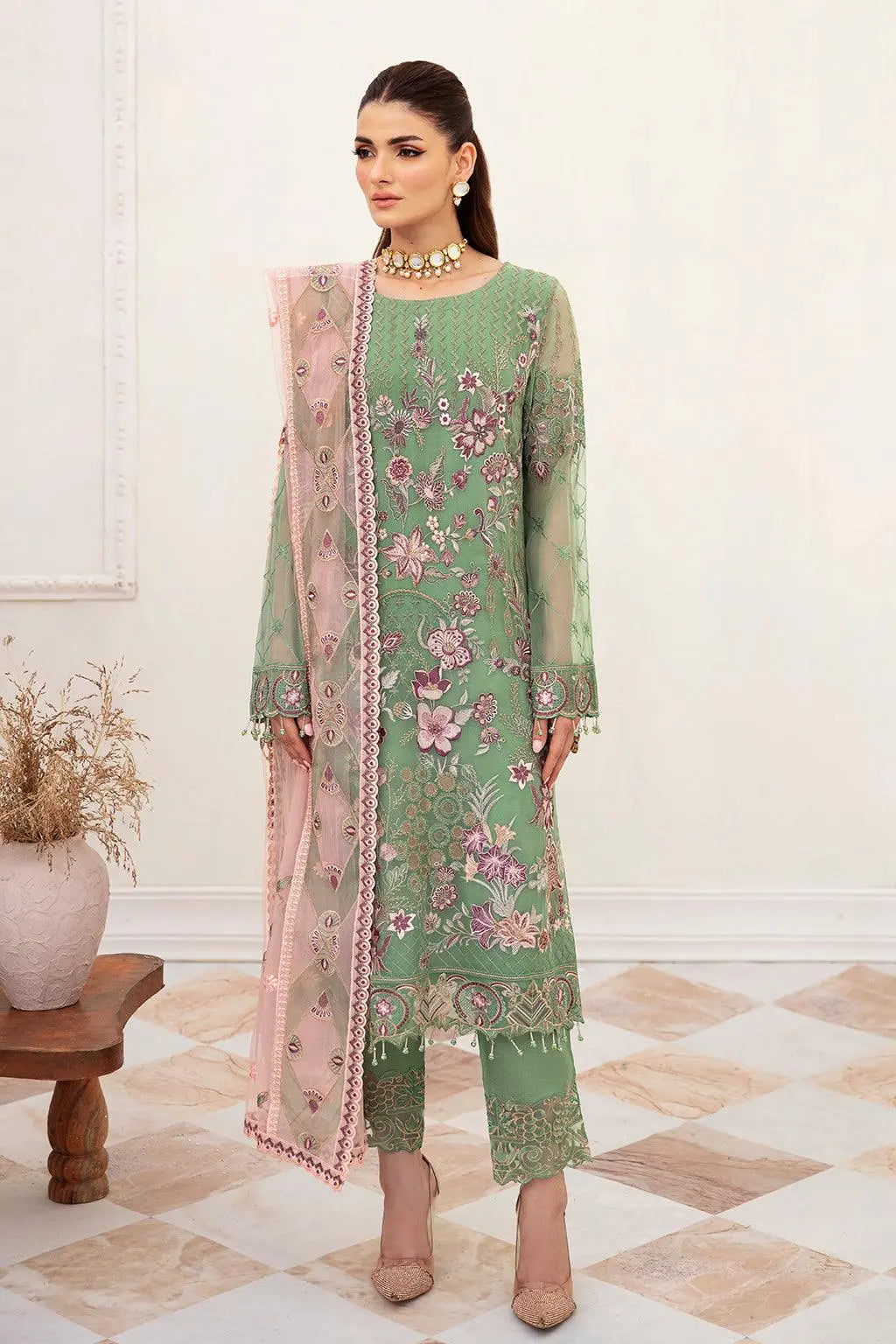 Ramsha Embroidered Luxury Chiffon 3 Piece Suit F-2406 - House Of Hania