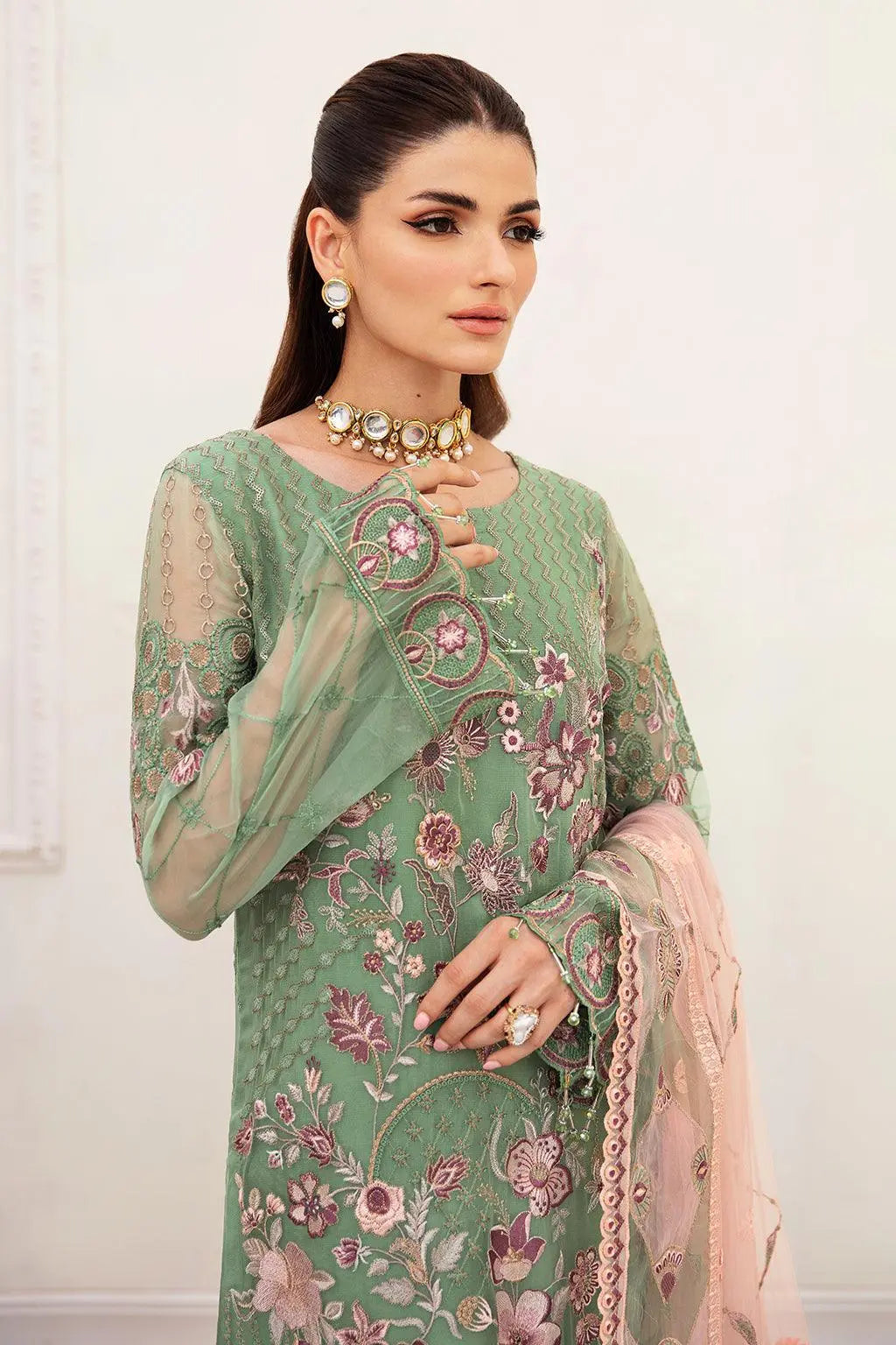 Ramsha Embroidered Luxury Chiffon 3 Piece Suit F-2406 - House Of Hania