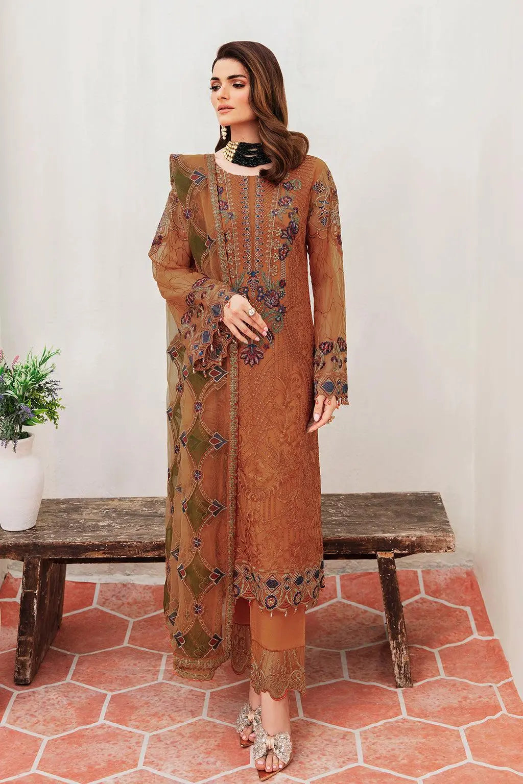 Ramsha Embroidered Luxury Chiffon 3 Piece Suit F-2407 - House Of Hania