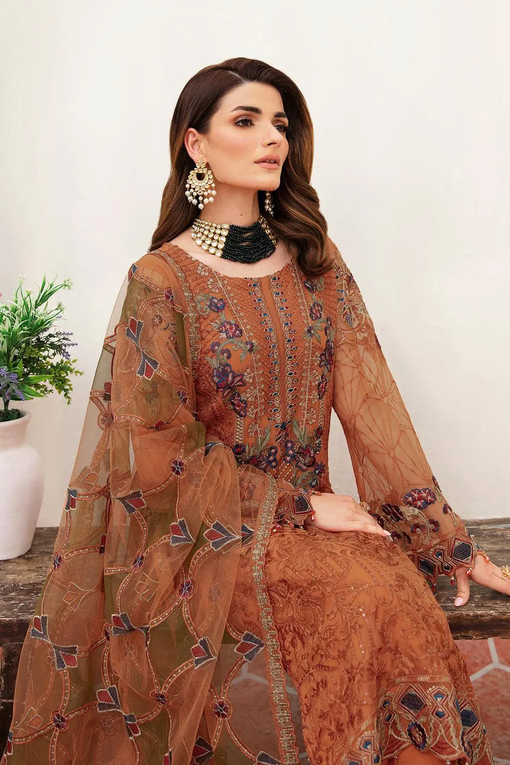Ramsha Embroidered Luxury Chiffon 3 Piece Suit F-2407 - House Of Hania