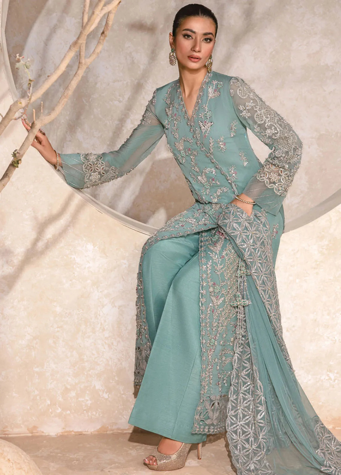 Rang Rasiya Chatoyer Embroidered Chiffon 3Pc Suit D-04 Firuzeh - House Of Hania