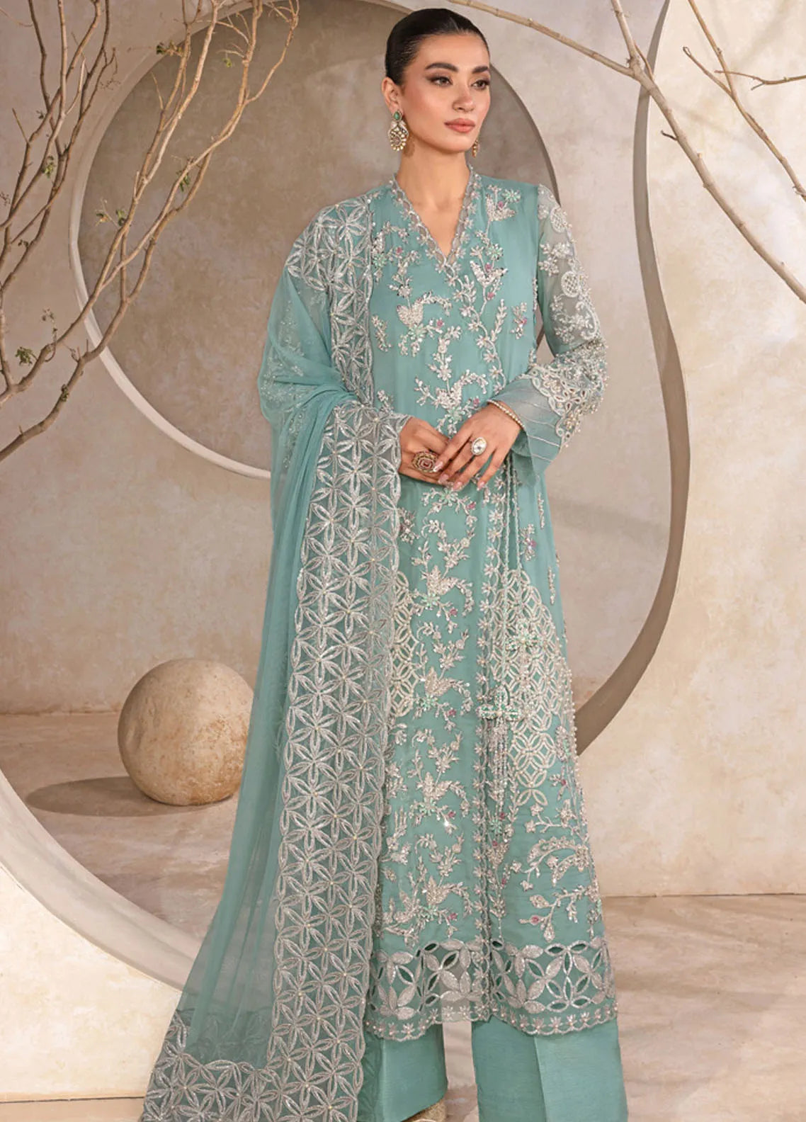 Rang Rasiya Chatoyer Embroidered Chiffon 3Pc Suit D-04 Firuzeh - House Of Hania