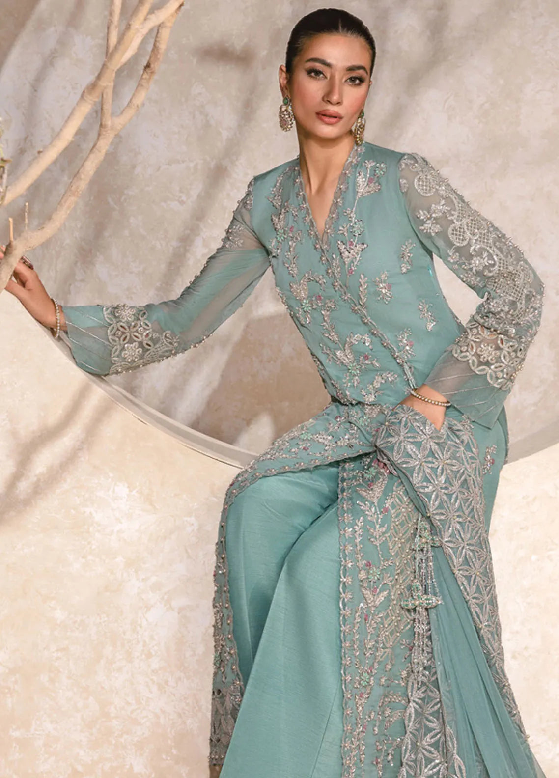 Rang Rasiya Chatoyer Embroidered Chiffon 3Pc Suit D-04 Firuzeh - House Of Hania