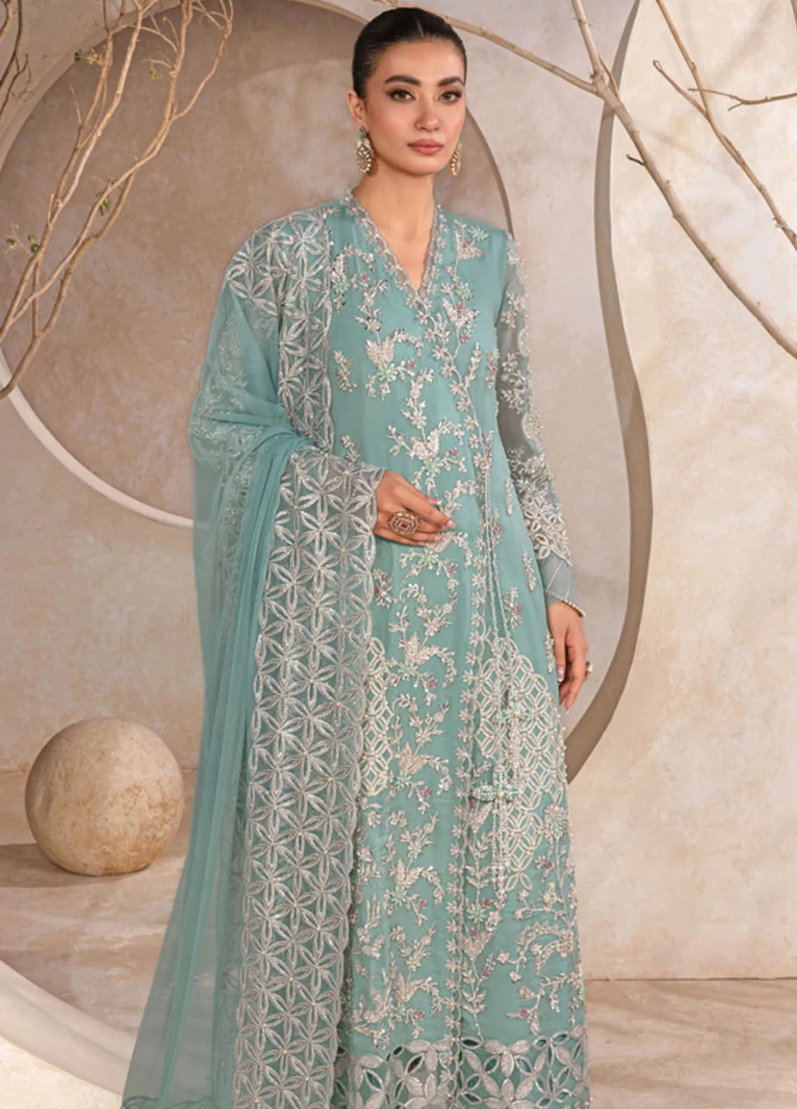 Rang Rasiya Chatoyer Embroidered Chiffon 3Pc Suit D-04 Firuzeh - House Of Hania