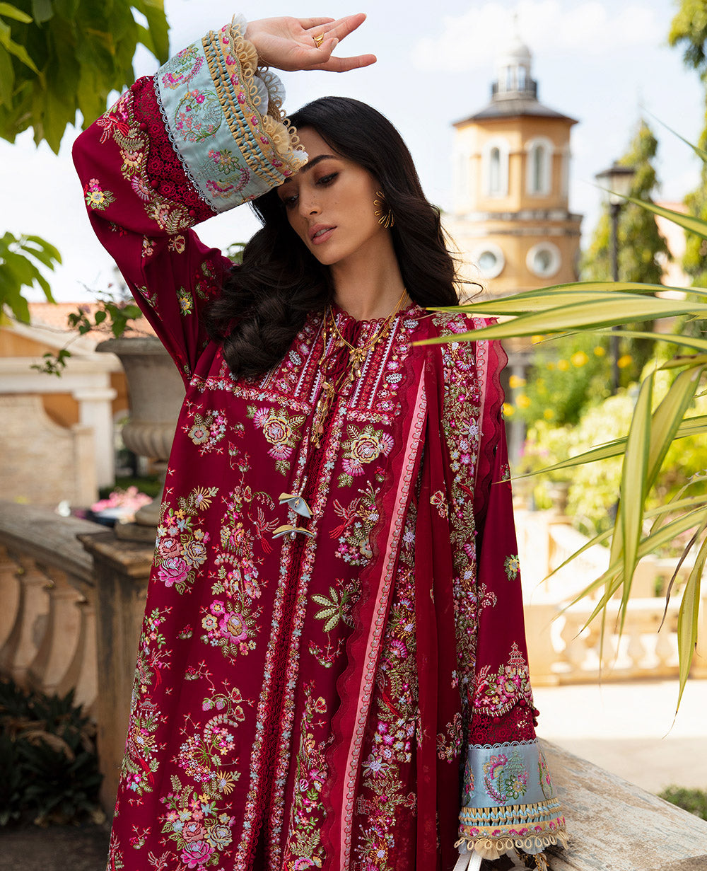 Republic Womenswear | Ilana Eid Luxury Lawn | Rouge - House Of Hania