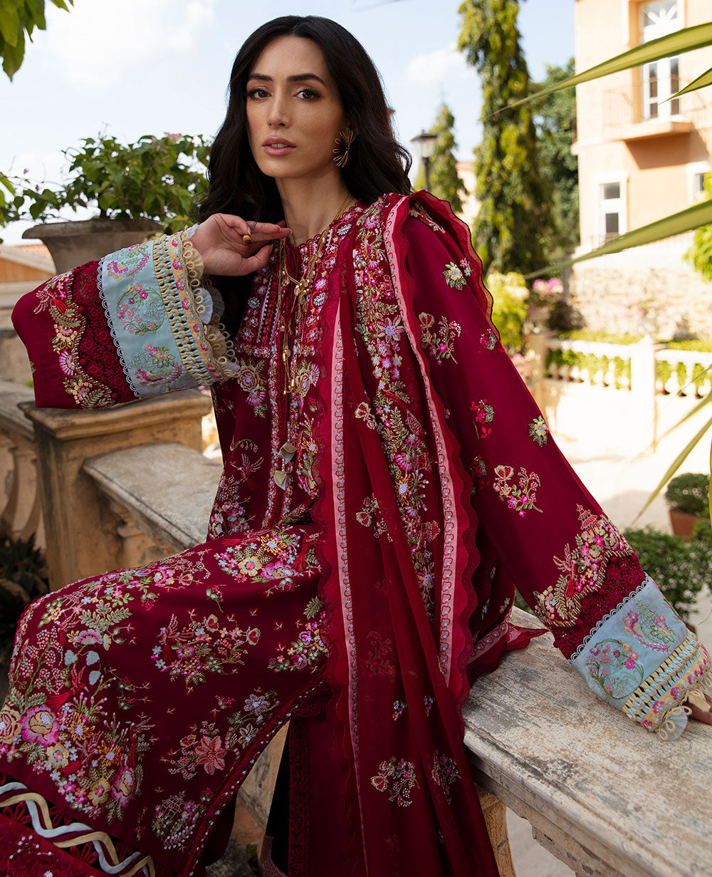 Republic Womenswear | Ilana Eid Luxury Lawn | Rouge - House Of Hania