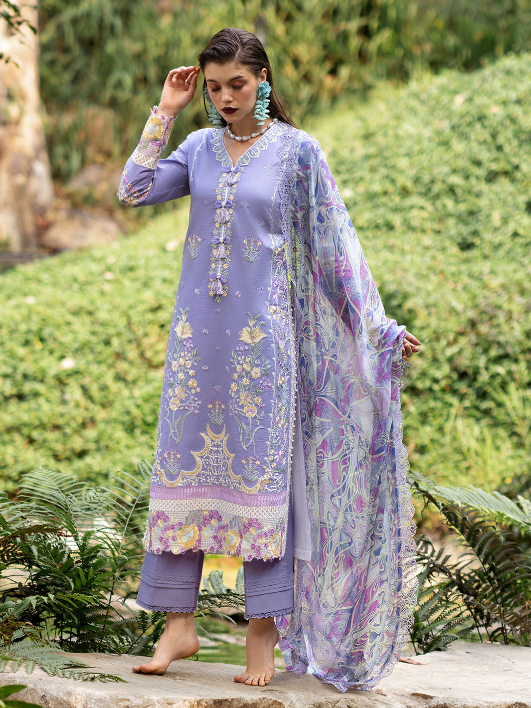 Roheenaz | Dahlia Embroidered Lawn 24 | Aster - House Of Hania