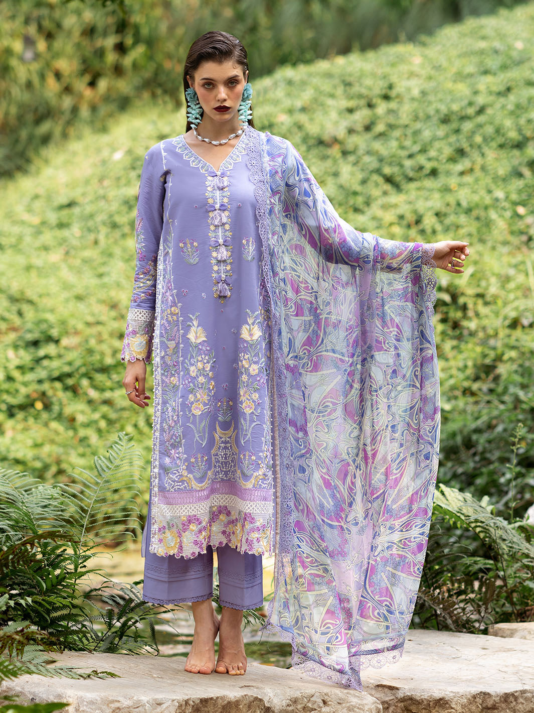 Roheenaz | Dahlia Embroidered Lawn 24 | Aster - House Of Hania