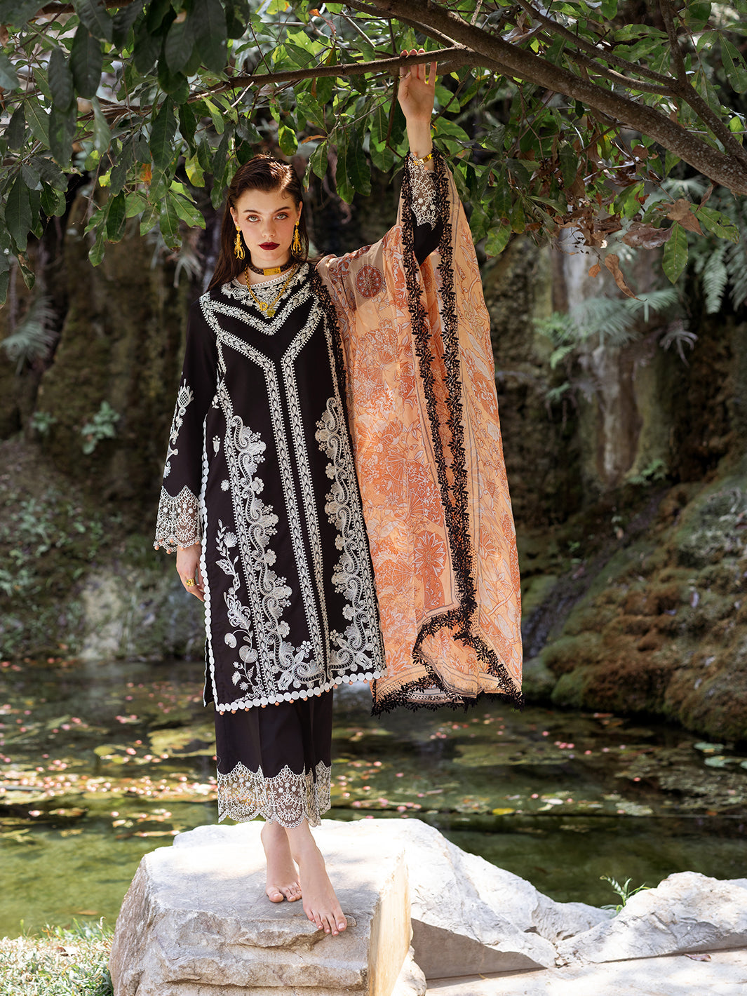 Roheenaz | Dahlia Embroidered Lawn 24 | Celandine - House Of Hania