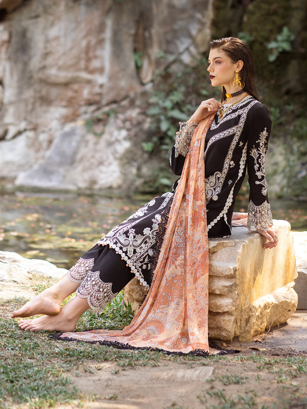 Roheenaz | Dahlia Embroidered Lawn 24 | Celandine - House Of Hania