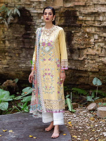 Roheenaz | Dahlia Embroidered Lawn 24 | Daffodil - House Of Hania