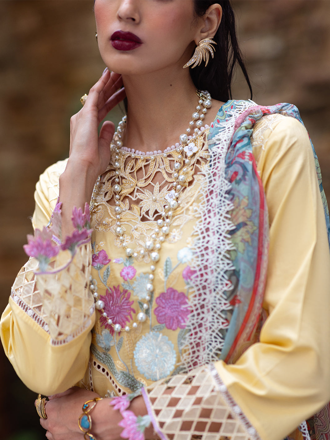 Roheenaz | Dahlia Embroidered Lawn 24 | Daffodil - House Of Hania
