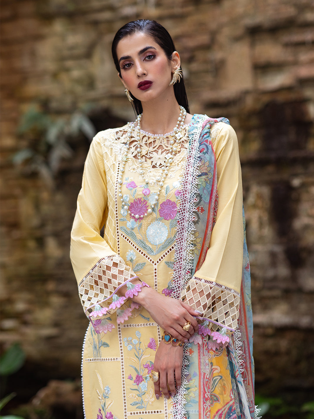 Roheenaz | Dahlia Embroidered Lawn 24 | Daffodil - House Of Hania